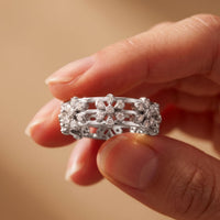 0.45CTW Round Cut Floral Openwork Lab Grown Band For Women White