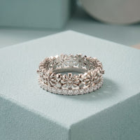 0.60CTW Round Cut Botanical Inspired Lab Grown Band For Women White