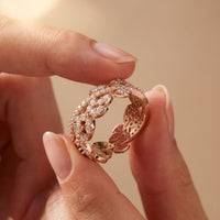 1.25CTW Round Cut Marquise Leaf Motif Lab Grown Band For Women Rose Gold