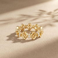 0.30CTW Round Cut Architectural Geometric Lab Grown Band For Women Gold