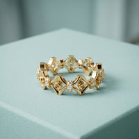 0.30CTW Round Cut Architectural Geometric Lab Grown Band For Women Gold