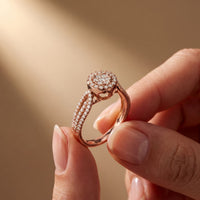 0.60CTW Round Cut Halo Cluster Lab Grown Diamond Ring For Women Rose Gold