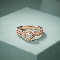 0.60CTW Round Cut Halo Cluster Lab Grown Diamond Ring For Women Rose Gold