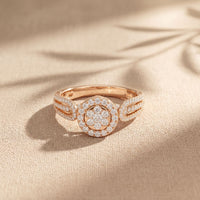 0.60CTW Round Cut Halo Cluster Lab Grown Diamond Ring For Women Rose Gold