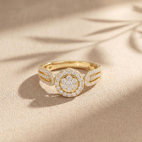 0.60CTW Round Cut Halo Cluster Lab Grown Diamond Ring For Women Gold