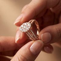 0.95CTW Round Cut Oval Cluster Lab Grown Diamond Ring For Women Rose Gold