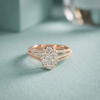 0.95CTW Round Cut Oval Cluster Lab Grown Diamond Ring For Women Rose Gold