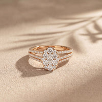 0.95CTW Round Cut Oval Cluster Lab Grown Diamond Ring For Women Rose Gold