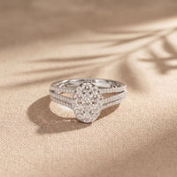 0.95CTW Round Cut Oval Cluster Lab Grown Diamond Ring For Women White