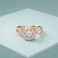 0.65CTW Round Cut Double Halo Lab Grown Diamond Ring For Women Rose Gold