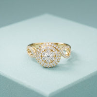 0.65CTW Round Cut Double Halo Lab Grown Diamond Ring For Women Gold
