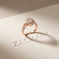 0.85CTW Round Cut Lab Grown Diamond Oval Halo Cluster Engagement Ring for Women Rose Gold