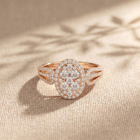 0.85CTW Round Cut Lab Grown Diamond Oval Halo Cluster Engagement Ring for Women Rose Gold