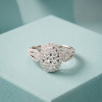 0.85CTW Round Cut Lab Grown Diamond Oval Halo Cluster Engagement Ring for Women White
