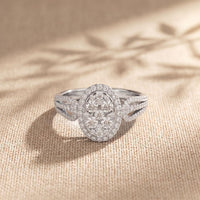0.85CTW Round Cut Lab Grown Diamond Oval Halo Cluster Engagement Ring for Women White