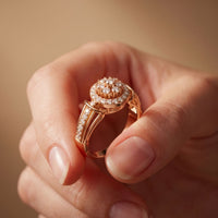 0.50CTW Round Cut Lab Grown Diamond Vintage Cluster Halo Engagement Ring for Women Rose Gold