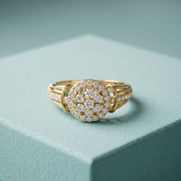 0.50CTW Round Cut Lab Grown Diamond Vintage Cluster Halo Engagement Ring for Women Gold