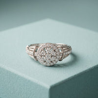 0.50CTW Round Cut Lab Grown Diamond Vintage Cluster Halo Engagement Ring for Women White