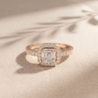 1.15CTW Asscher Cut Lab Grown Diamond Octagonal Halo Ring for Women Rose Gold