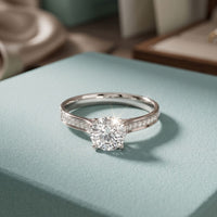 0.60CTW Round Cut Lab Grown Diamond Solitaire Ring with Accent Stones for Women White
