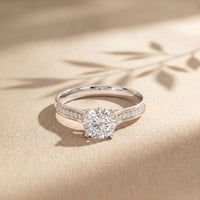 0.60CTW Round Cut Lab Grown Diamond Solitaire Ring with Accent Stones for Women White