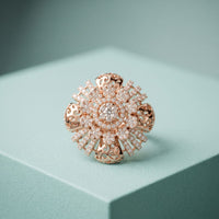 2CTW Round Cut Lab Grown Diamond Floral Statement Ring for Women Rose Gold