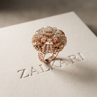 2CTW Round Cut Lab Grown Diamond Floral Statement Ring for Women Rose Gold
