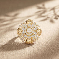 2CTW Round Cut Lab Grown Diamond Floral Statement Ring for Women Gold