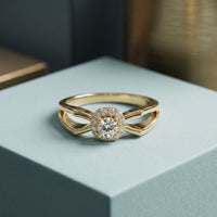 0.25CTW Round Cut Lab Grown Diamond Split Shank Halo Ring for Women Gold