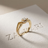 0.25CTW Round Cut Lab Grown Diamond Split Shank Halo Ring for Women Gold