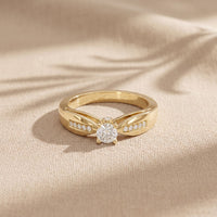 0.30CTW Round Cut Lab Grown Diamond Solitaire Ring with Accent Stones for Women Gold