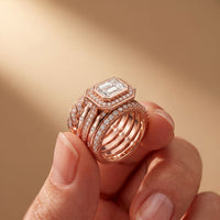 2.35CTW Emerald Cut Lab Grown Diamond Stackable Bridal Ring Set for Women Rose Gold