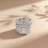 2.35CTW Emerald Cut Lab Grown Diamond Stackable Bridal Ring Set for Women White