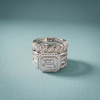 2.35CTW Emerald Cut Lab Grown Diamond Stackable Bridal Ring Set for Women White
