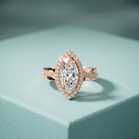2.05CTW Marquise Cut Lab Grown Diamond East-West Halo Ring for Women Rose Gold