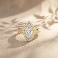 2.05CTW Marquise Cut Lab Grown Diamond East-West Halo Ring for Women Gold