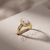 2.05CTW Marquise Cut Lab Grown Diamond East-West Halo Ring for Women Gold