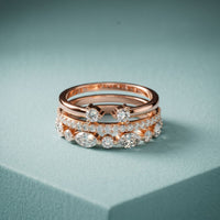 1.20CTW Round & Marquise Cut Lab Grown Diamond Stackable Ring Set for Women Rose Gold