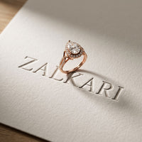 2.35CTW Pear Cut Lab Grown Diamond Romantic Scroll Halo Ring for Women Rose Gold
