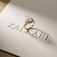 2.35CTW Pear Cut Lab Grown Diamond Romantic Scroll Halo Ring for Women Gold