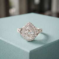 2.35CTW Pear Cut Lab Grown Diamond Romantic Scroll Halo Ring for Women White