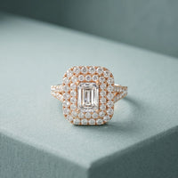 2.5CTW Emerald Cut Lab Grown Diamond Double Halo Engagement Ring for Women Rose Gold