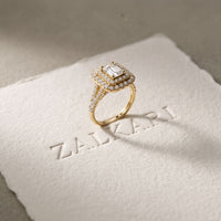 2.5CTW Emerald Cut Lab Grown Diamond Double Halo Engagement Ring for Women Gold