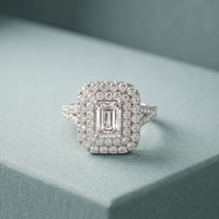 2.5CTW Emerald Cut Lab Grown Diamond Double Halo Engagement Ring for Women White