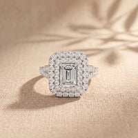 2.5CTW Emerald Cut Lab Grown Diamond Double Halo Engagement Ring for Women White