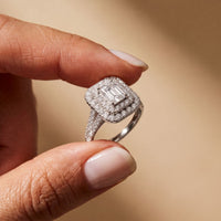 2.5CTW Emerald Cut Lab Grown Diamond Double Halo Engagement Ring for Women White