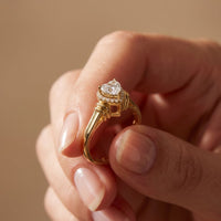 0.50CTW Heart Cut Lab Grown Diamond Halo Solitaire Ring for Women Gold