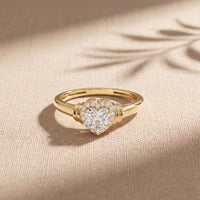0.50CTW Heart Cut Lab Grown Diamond Halo Solitaire Ring for Women Gold