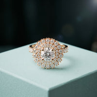 1.95CTW Round Cut Lab Grown Diamond Double Halo Vintage Ring for Women Rose Gold