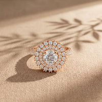 1.95CTW Round Cut Lab Grown Diamond Double Halo Vintage Ring for Women Rose Gold